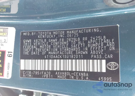 2025 Toyota Camry Le from USA, damaged, VIN 4T1DAACK1SU182011